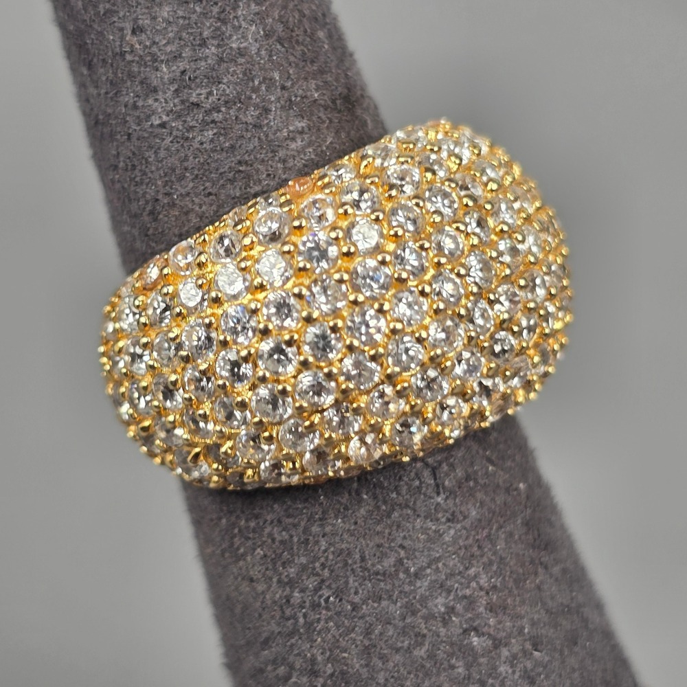 Vermeil Sterling Silver Pave Cubic Zirconia Dome Statement Dome Ring Size 5.5